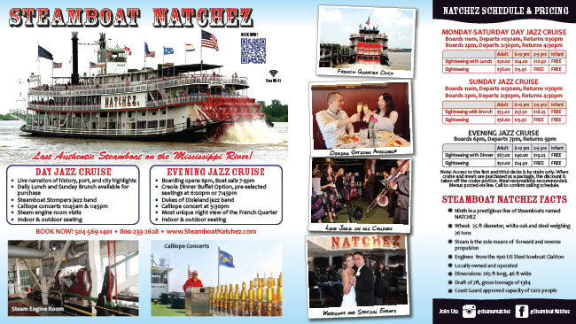Steamboat NATCHEZ and Riverboat CITY of NEW ORLEANS brochure
