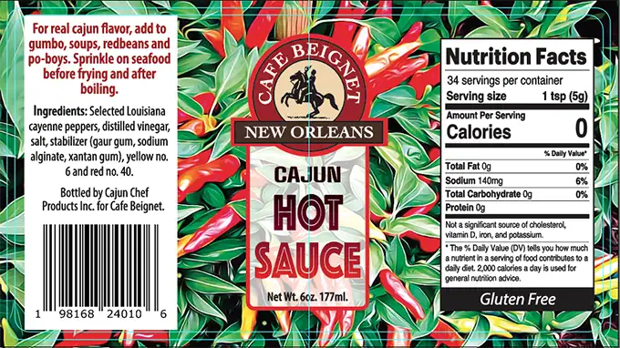 Cafe Beignet red hot sauce label