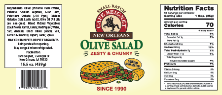 Cafe Beignet Olive Salad label