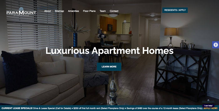 Paramout at Cedar Lodge home page screenshot